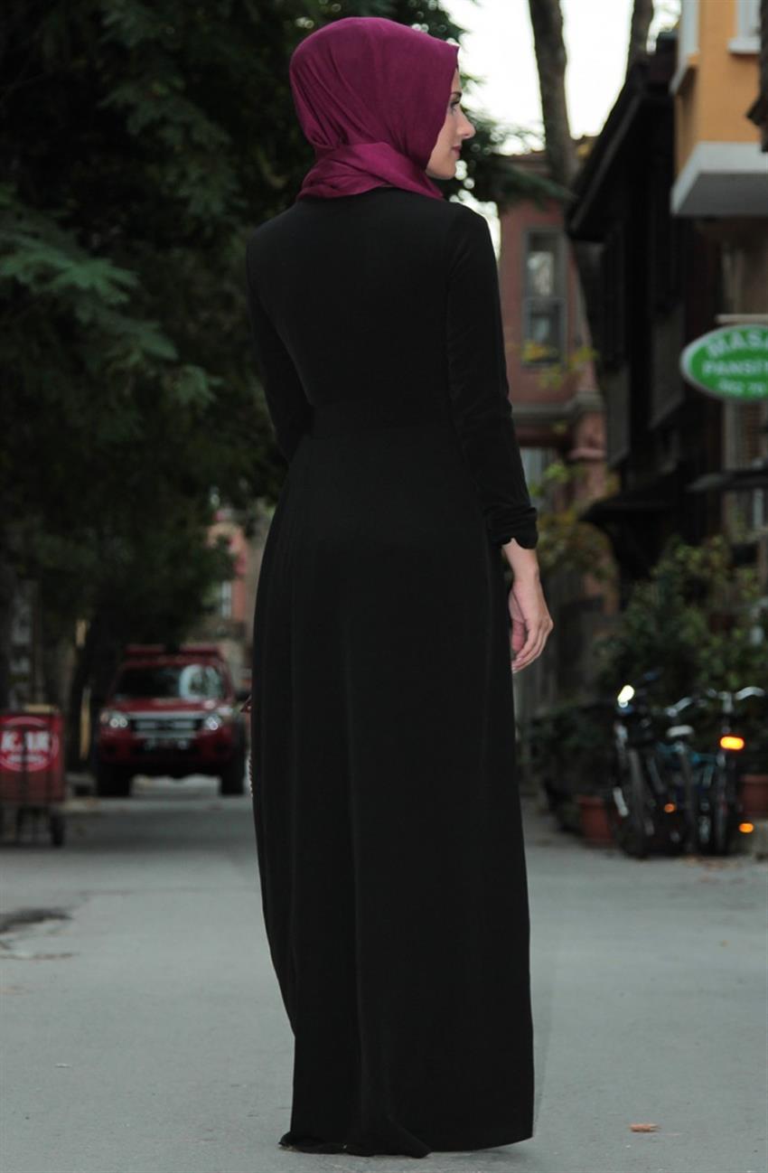 Ara Zeynep Bilyay Düğme Detaylı Siyah Elbise E21-01
