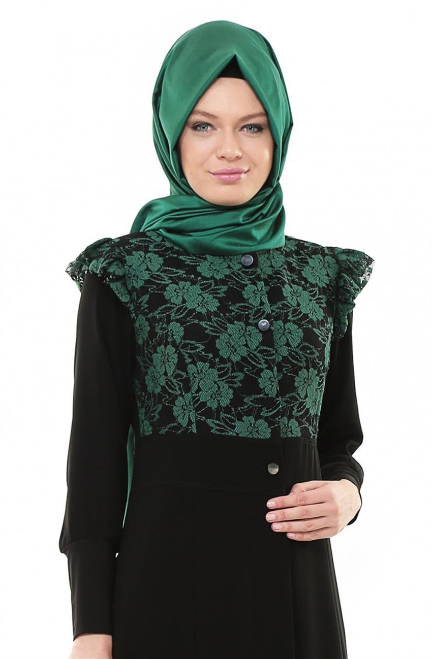 Abaya-Black Green 6058-0121