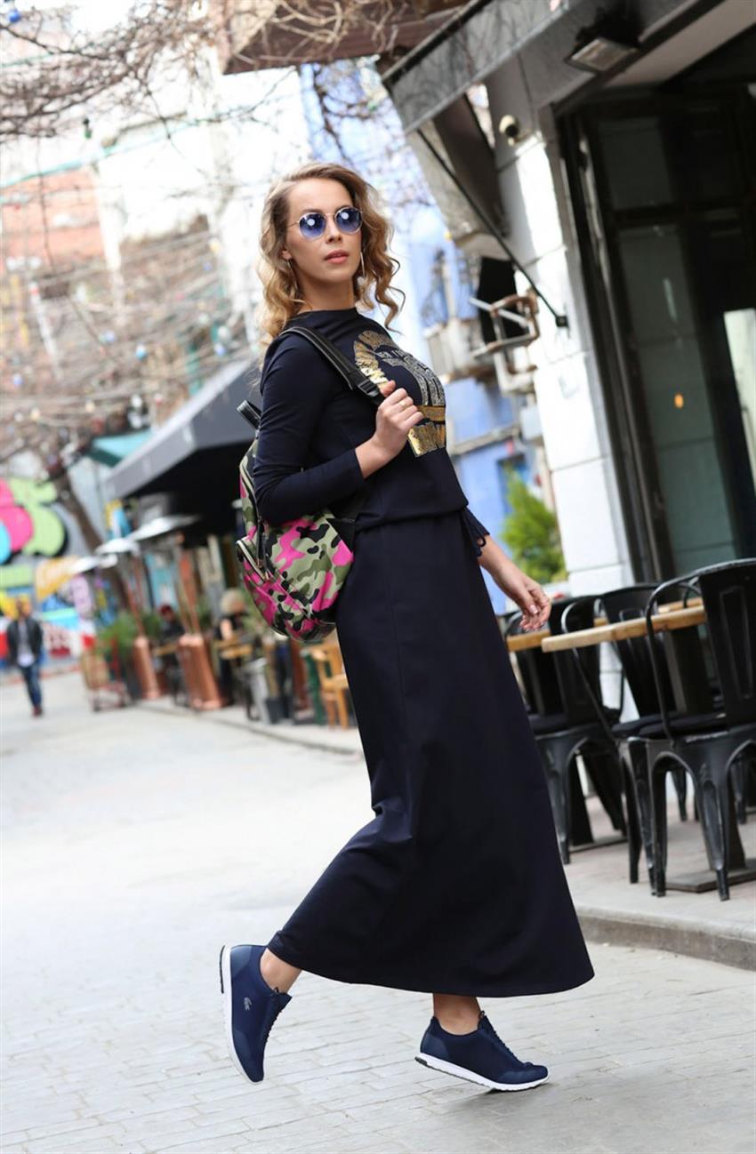 Damask Lacivert Elbise