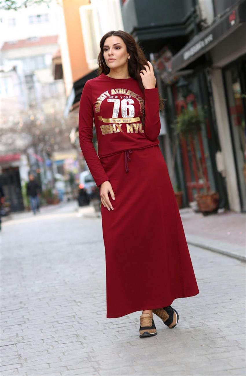 Damask Dress-Claret Red