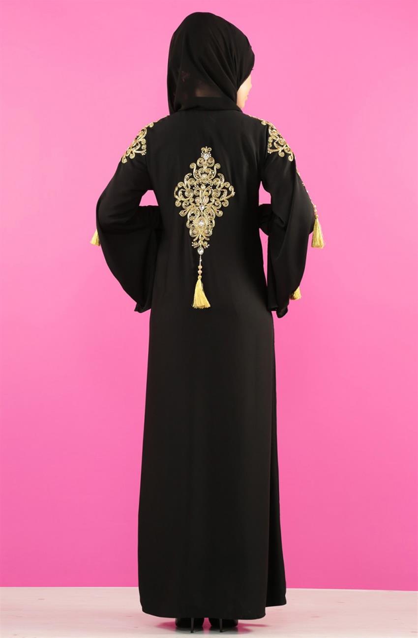 Shawl Abaya-Black Gold 359-0193
