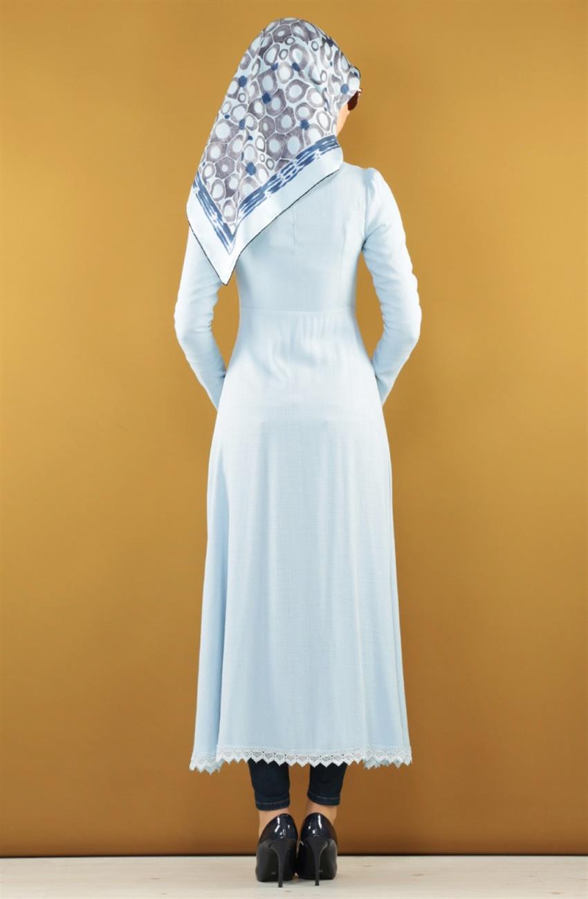 Güpür Detaylı Elbise-Buz Mavisi 14110-14