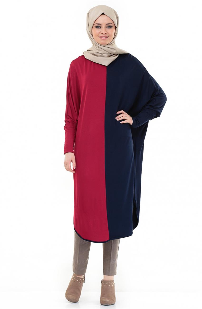 Tunic-Claret Red Navy Blue 8844-6717