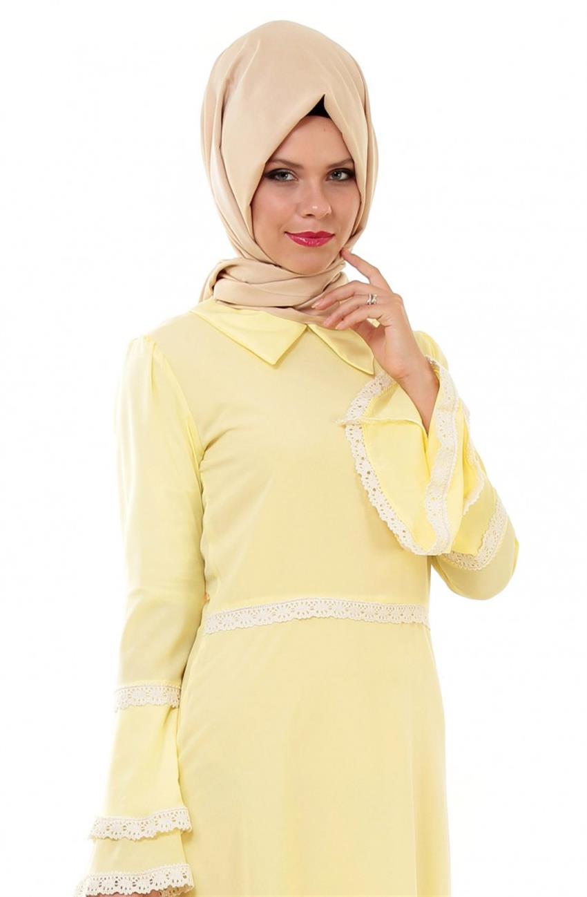 İspanyol Kol Sarı Elbise 3024-29