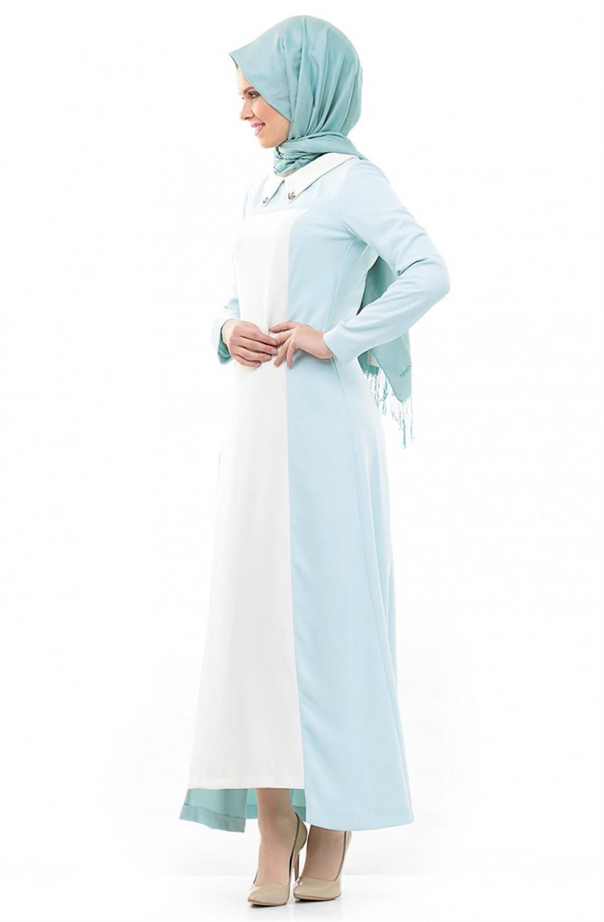 Sivri Yaka Kesimli Mint Elbise DO-B4-63017-54