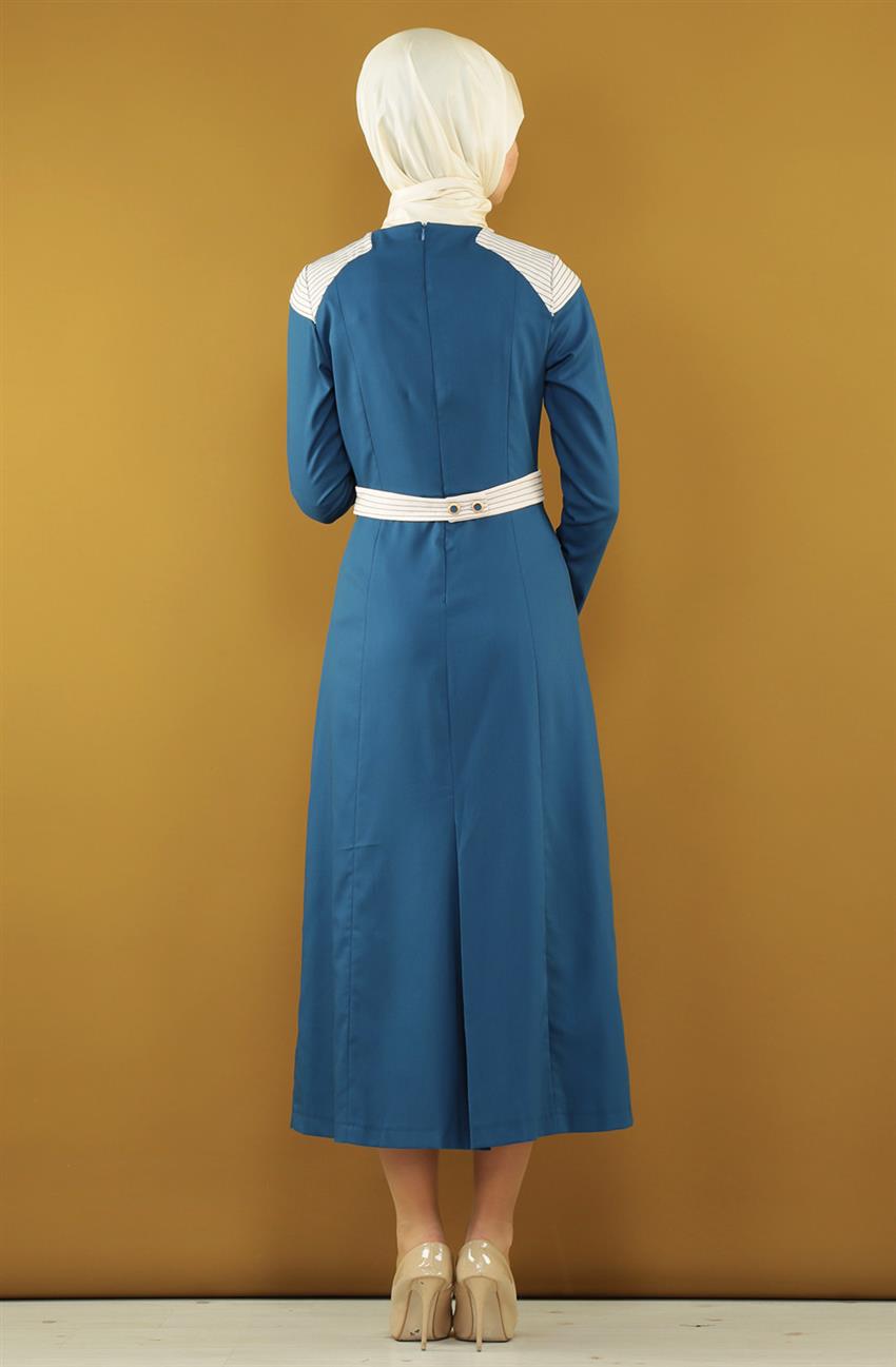 Kemer Aksesuarlı Elbise-Havacı Mavi DO-B4-63010-93