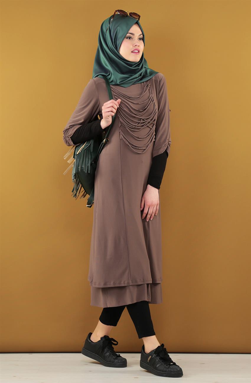 Plus Beden Dress-Açik Brown Pa2194-09