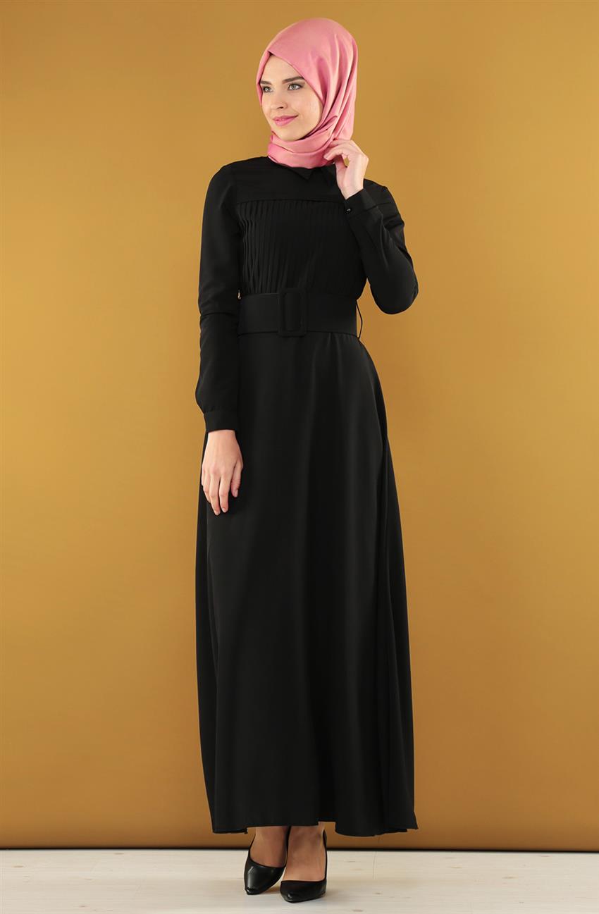Sivri Yaka Siyah Elbise ARM7071-01