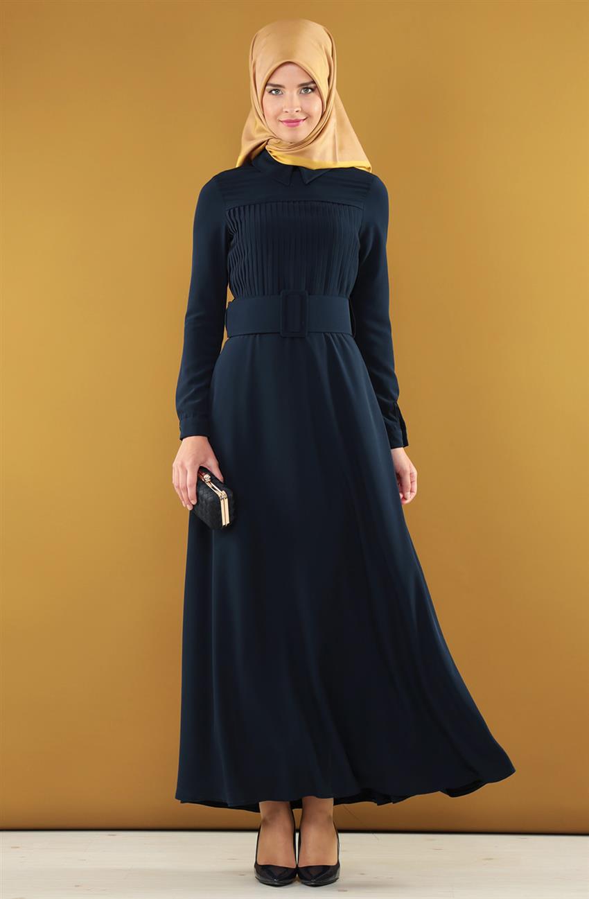 Sivri Yaka Lacivert Elbise ARM7071-17