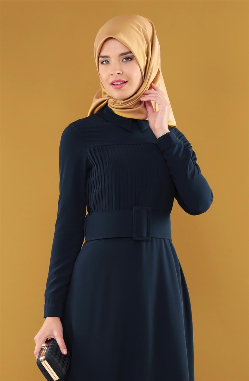 Sivri Yaka Lacivert Elbise ARM7071-17