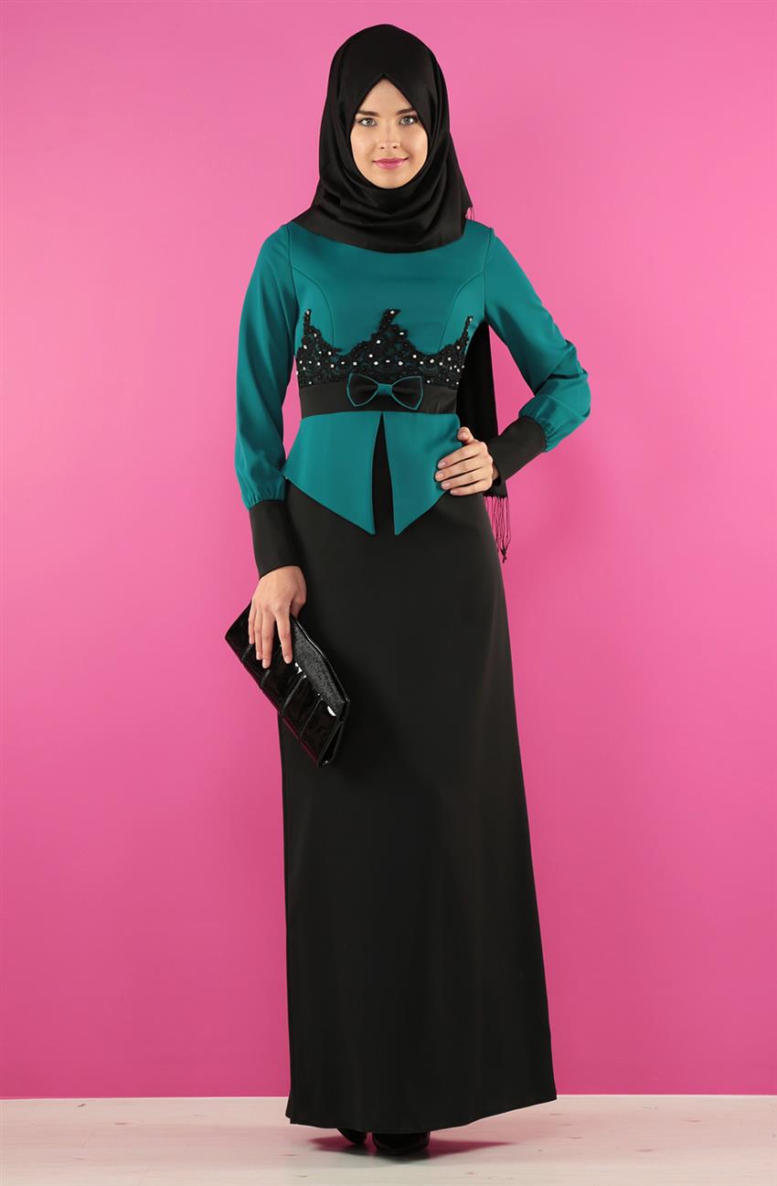 Evening Dress Dress-Black Green 2044-0121