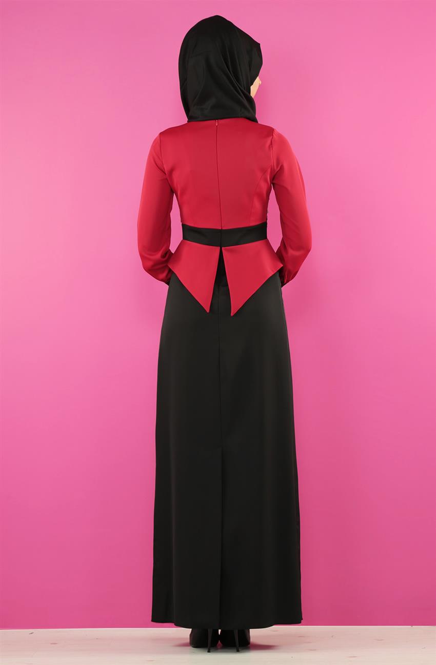 Abiye Siyah Elbise Kırmızı 2044-0134