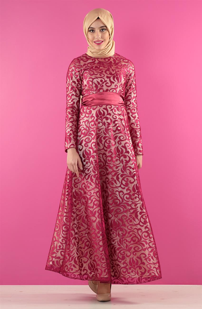 Evening Dress Dress-Fuchsia Beige 7075-4311