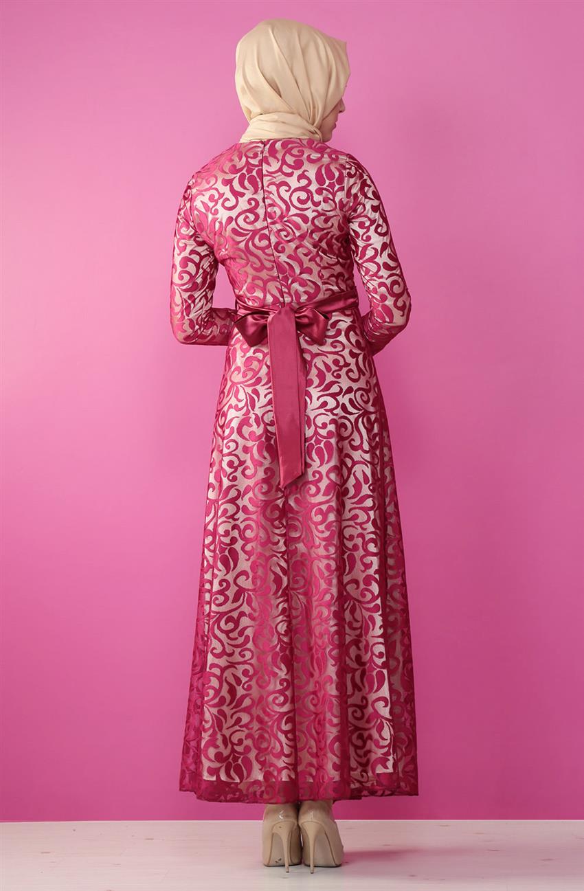 Evening Dress Dress-Fuchsia Beige 7075-4311