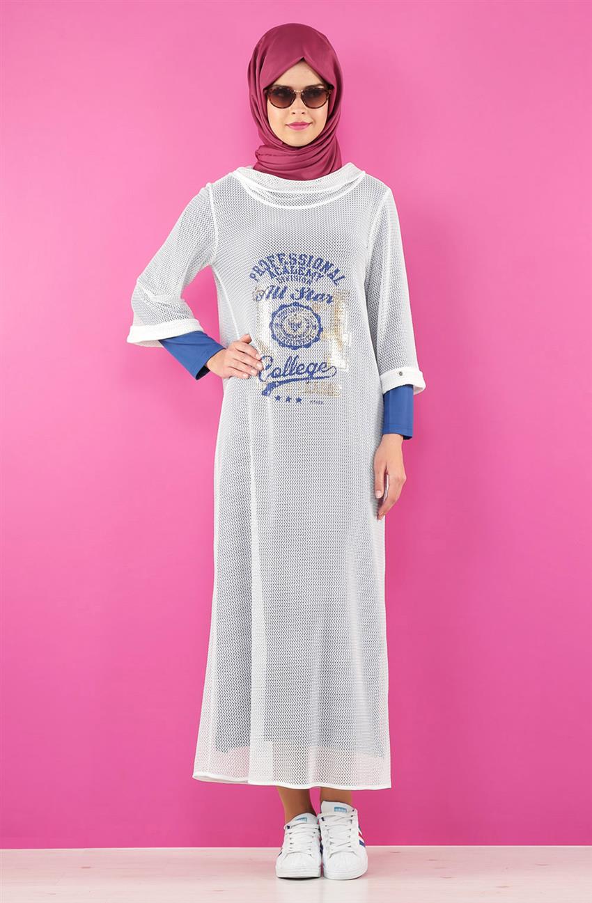 فستان-أبيض أزرق غامق KA-B6-23025-3574
