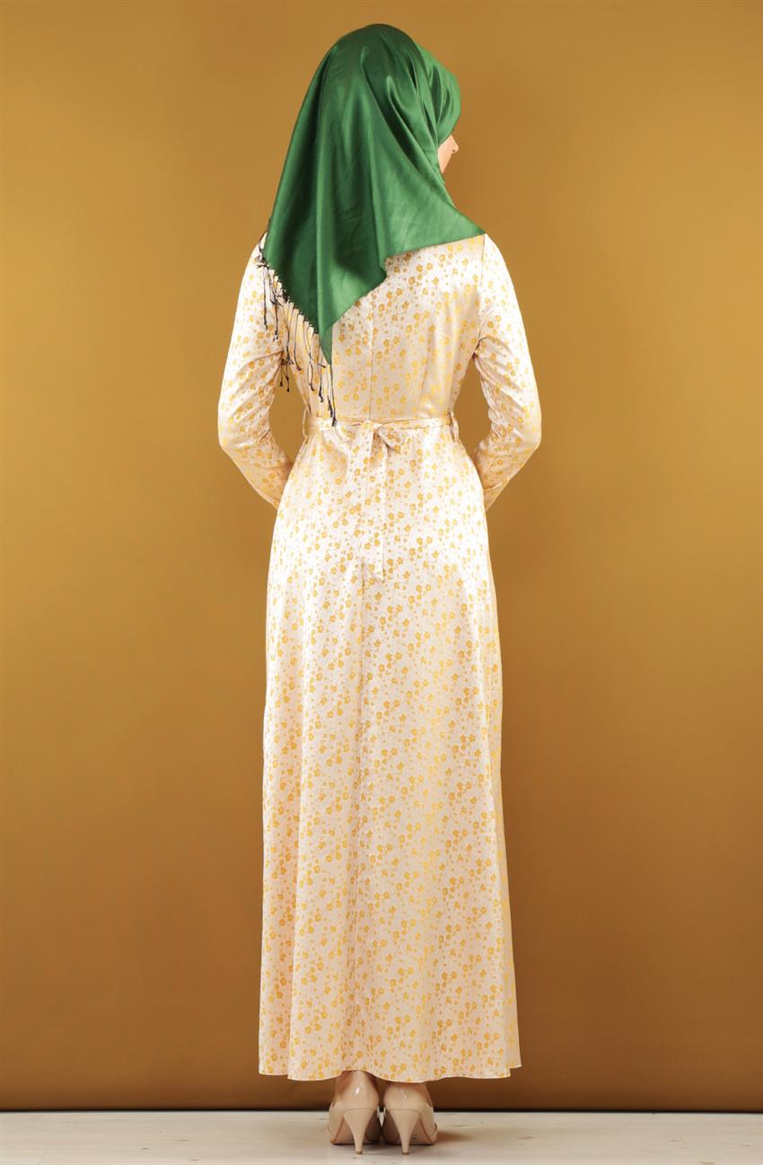 Dik Yaka Abiye Oksit Elbise Yeşili 7050-120