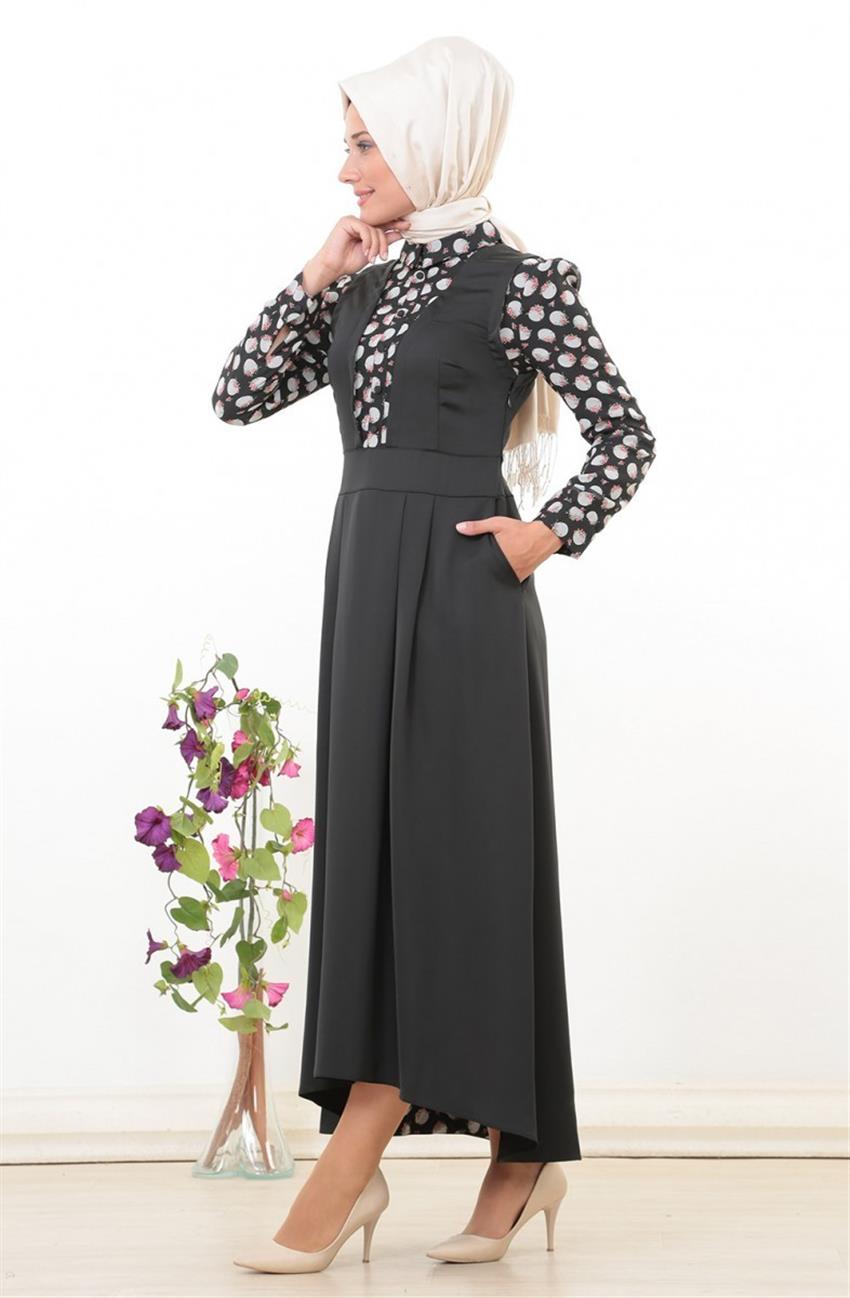 Şifon Detaylı Lacivert Elbise 32007-17