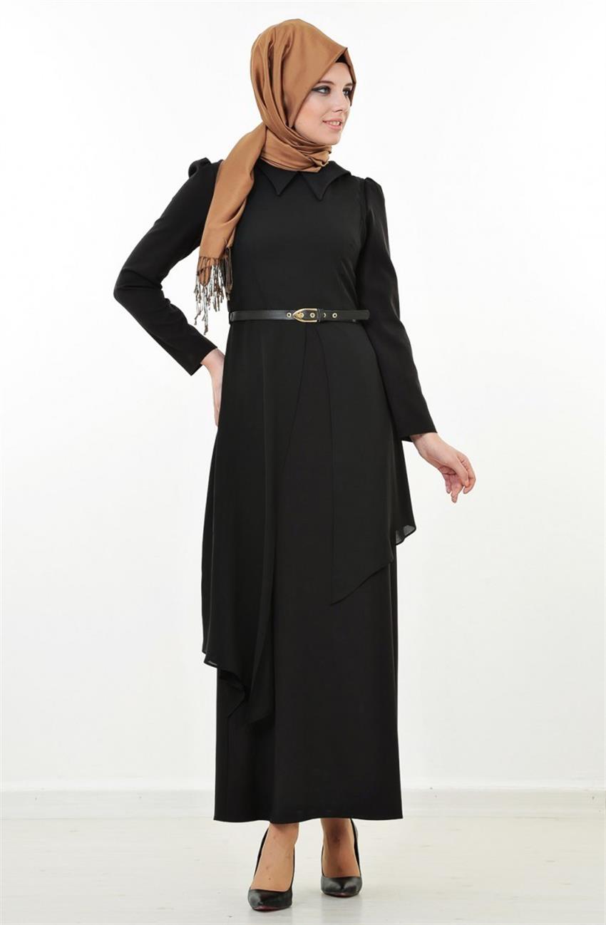 Sivri Yaka Siyah Elbise 4510-001-01