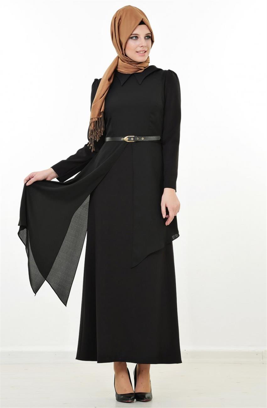 Sivri Yaka Siyah Elbise 4510-001-01