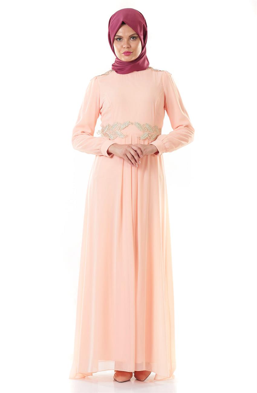 Güpür Detaylı Abiye Somon Elbise ARM7005-73
