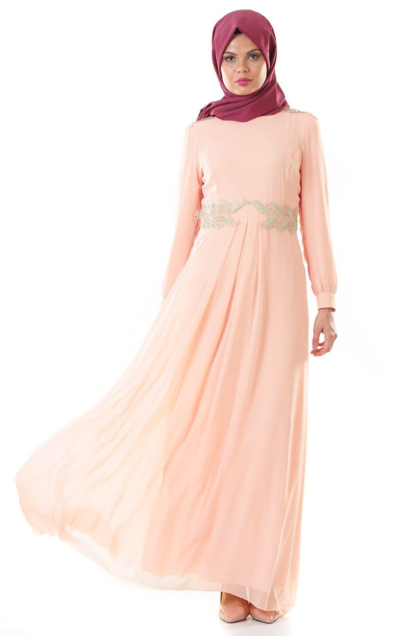 Güpür Detaylı Abiye Somon Elbise ARM7005-73