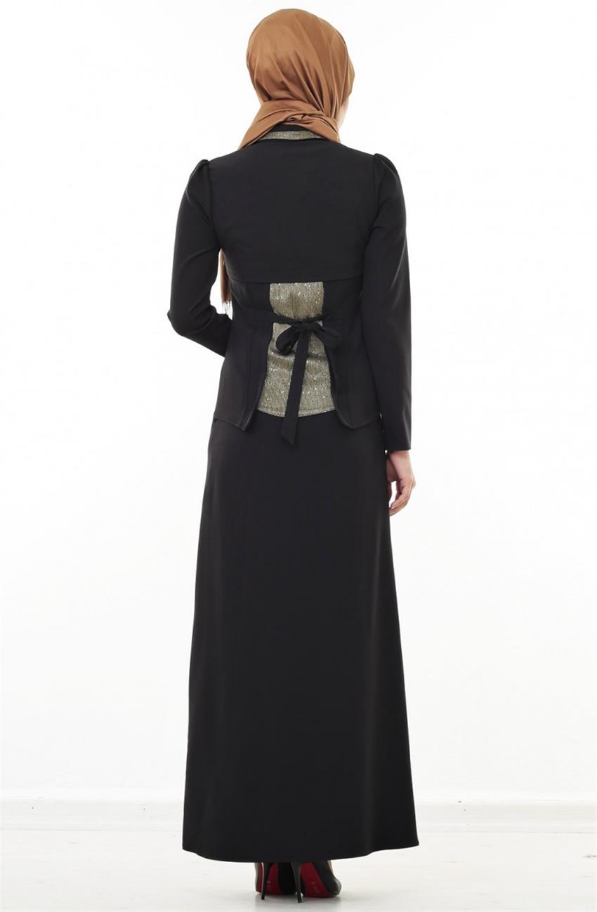 Ayaklı Şömizye Yaka Siyah Elbise 4504-001-01