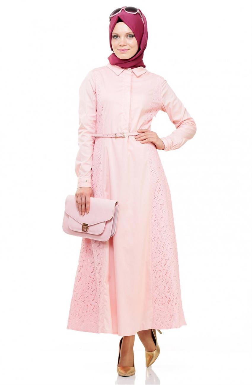Dantel Detaylı Elbise-Baby Pink KA-B5-23068-109