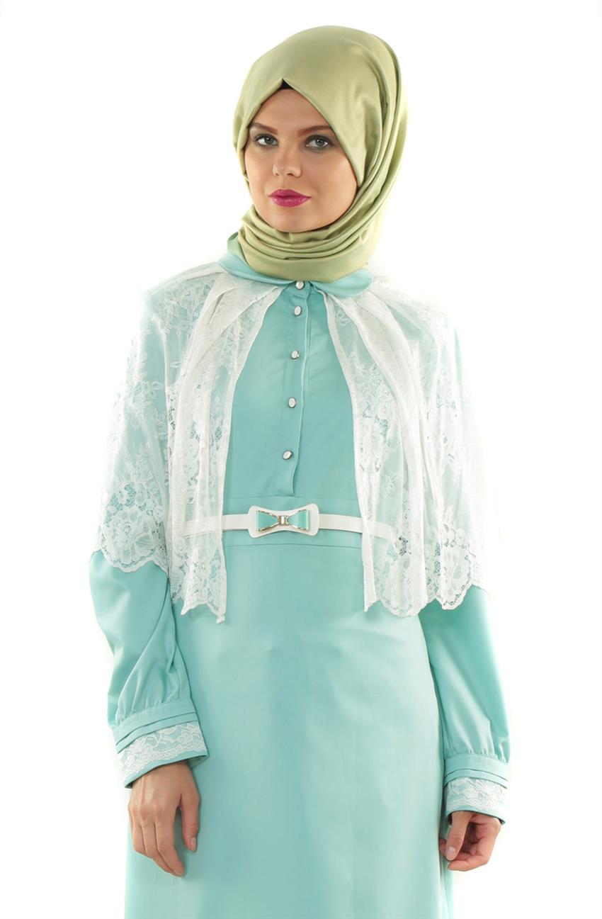 Dantel Detaylı Abiye Mint Elbise 4009-24