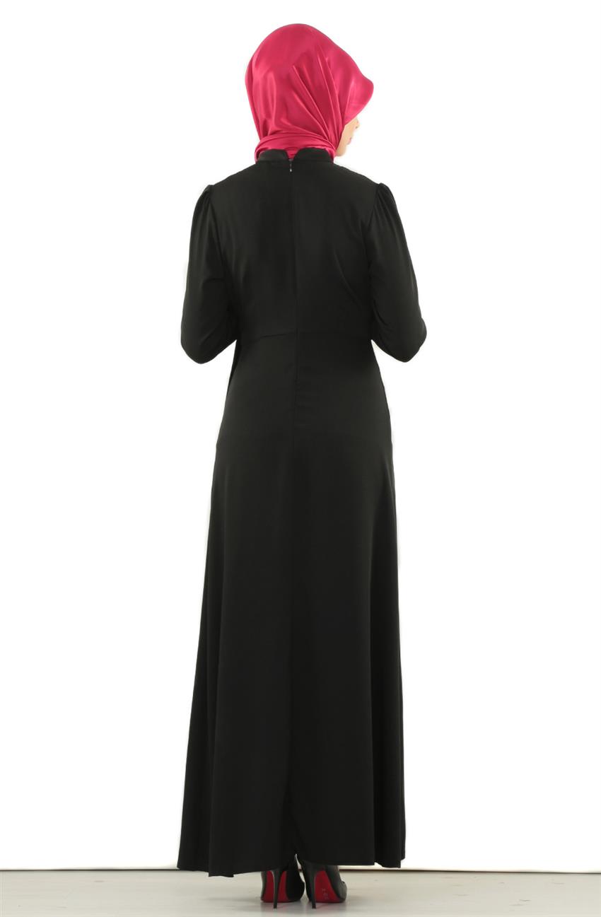 Dik Yaka Siyah Elbise 7082-01