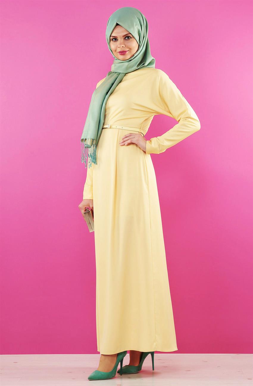 Dik Yaka Limon Elbise 7084-30