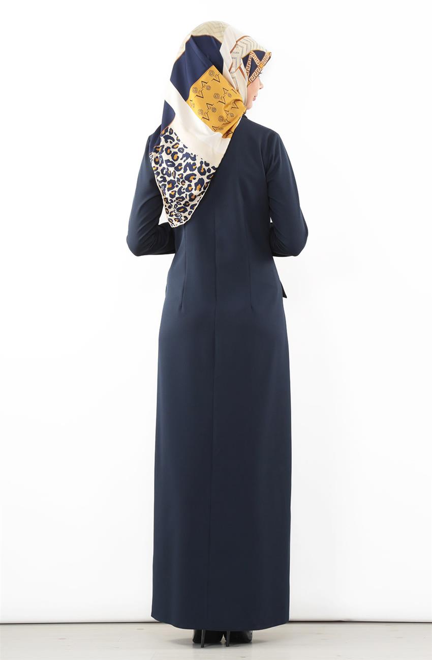 Sivri Yaka Kesimli Lacivert Elbise ARM7079-17