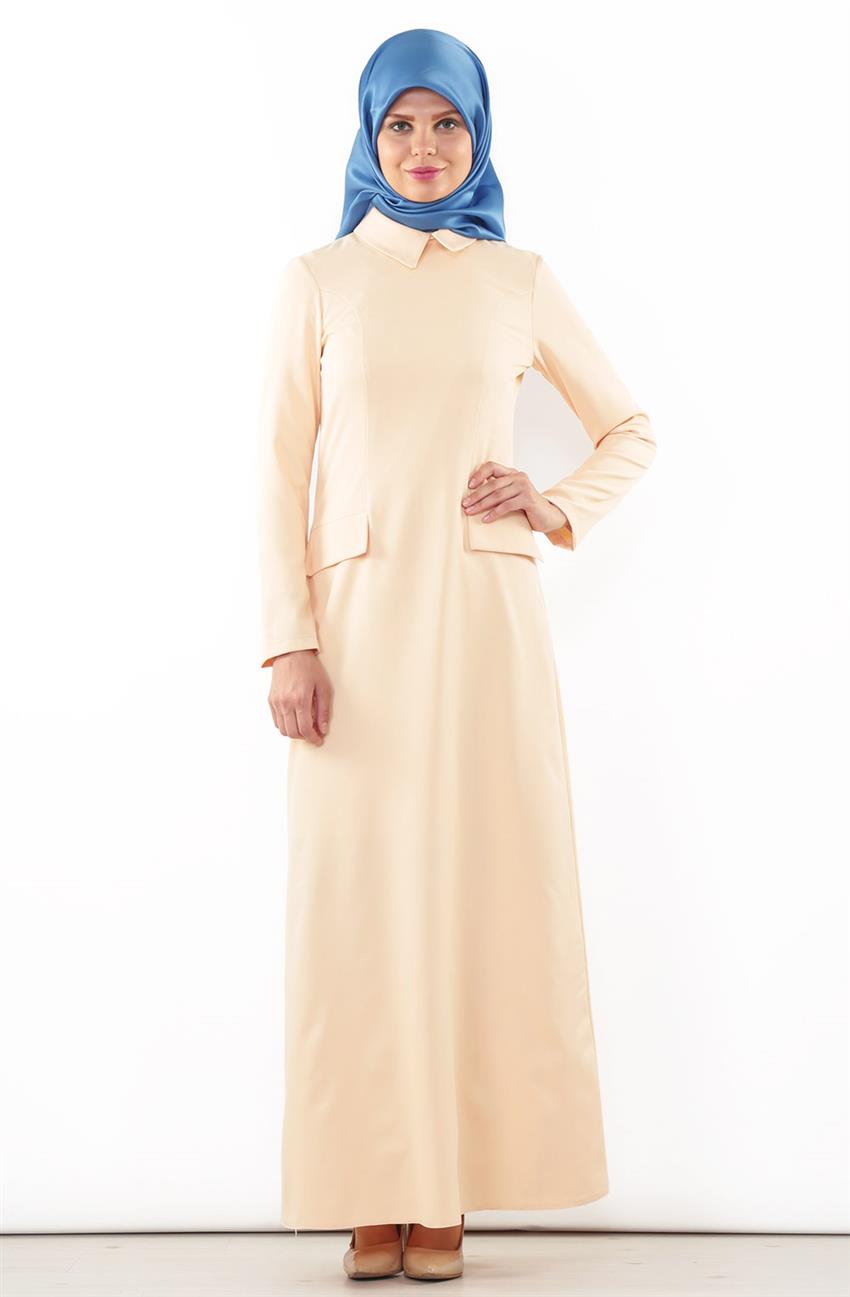 Sivri Yaka Kesimli Somon Elbise ARM7079-73