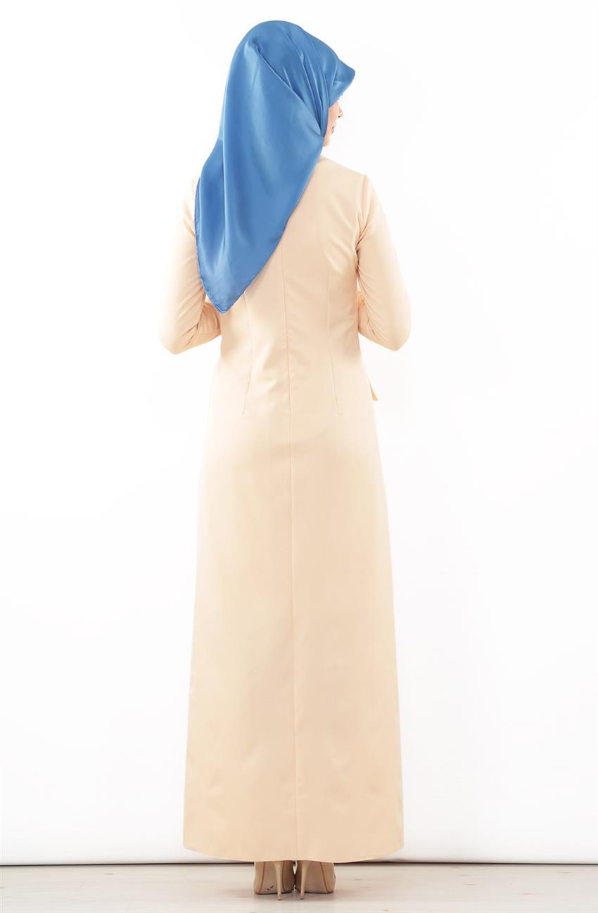 Sivri Yaka Kesimli Somon Elbise ARM7079-73