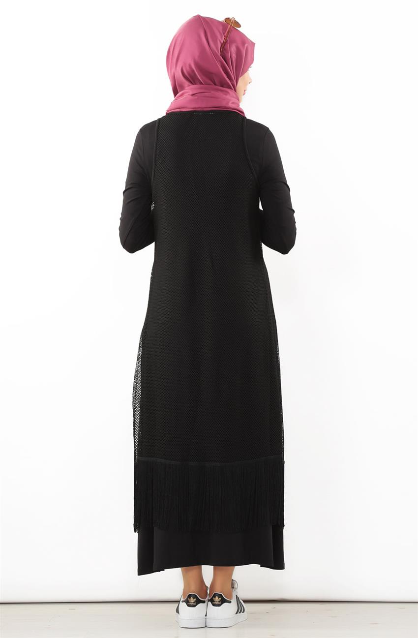 Yelekli Elbise Siyah Takım 1157-01