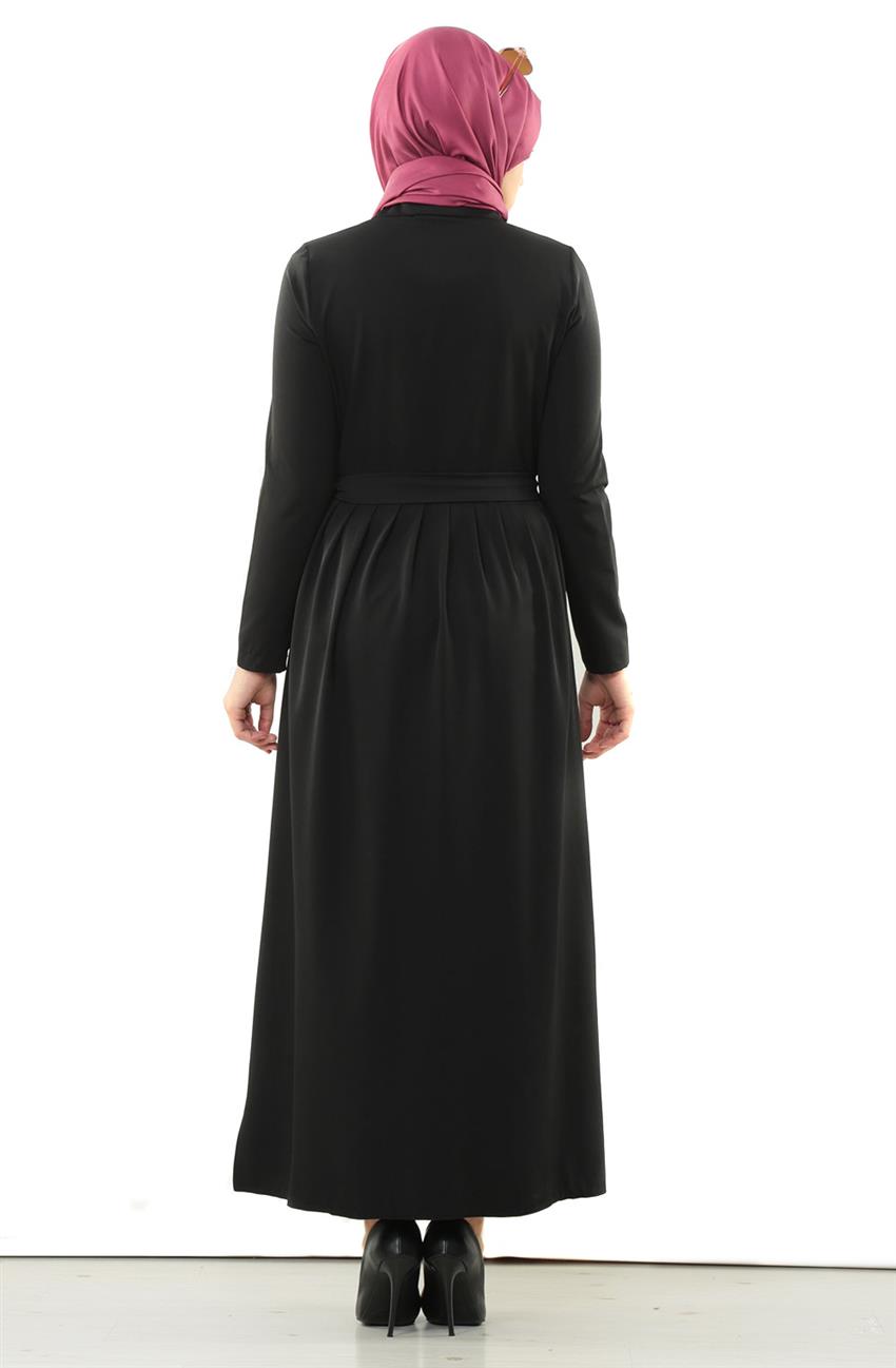 Şömizye Yaka Siyah Elbise 1808-01