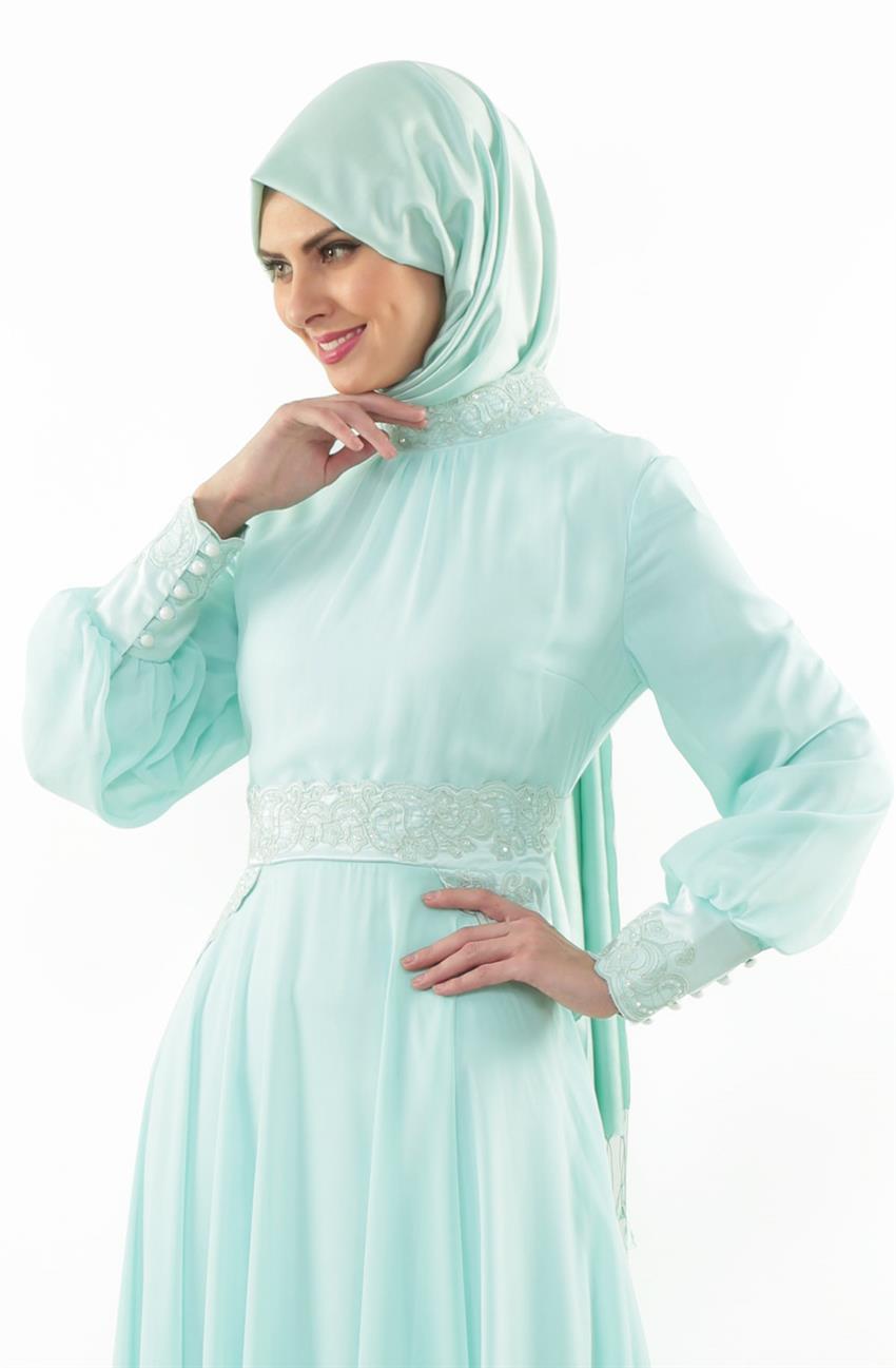 Nakış Detaylı Abiye Mint Elbise DO-A4-64024-54