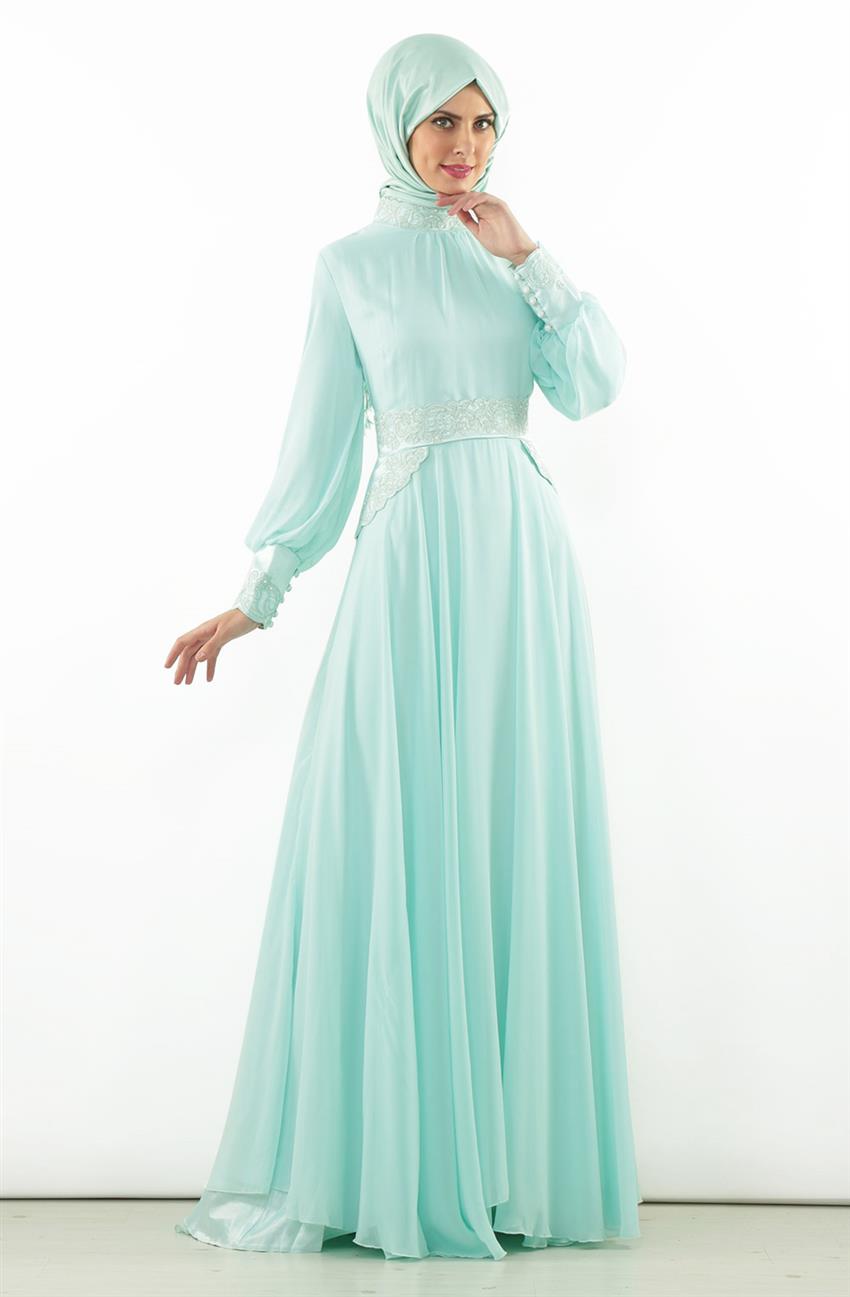 Nakış Detaylı Abiye Mint Elbise DO-A4-64024-54