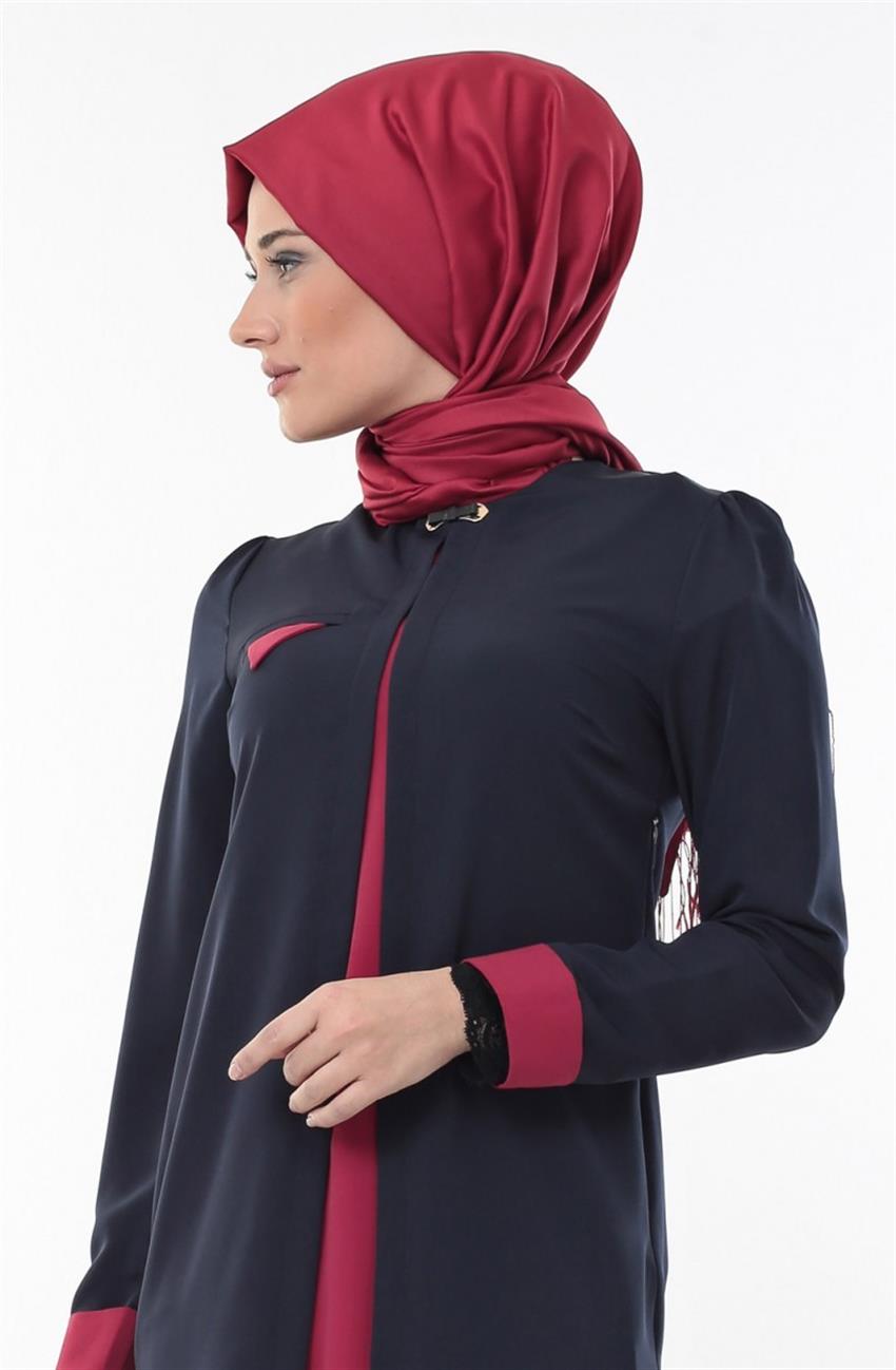 Tunic-Navy Blue Claret Red 8376-088-1767
