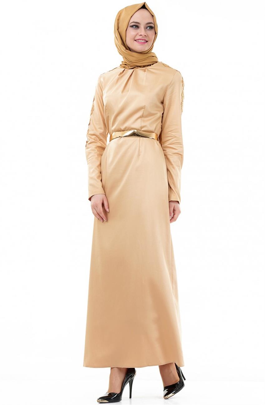 Dantel Güpür Detaylı Abiye Sarı Elbise 4453-013-29