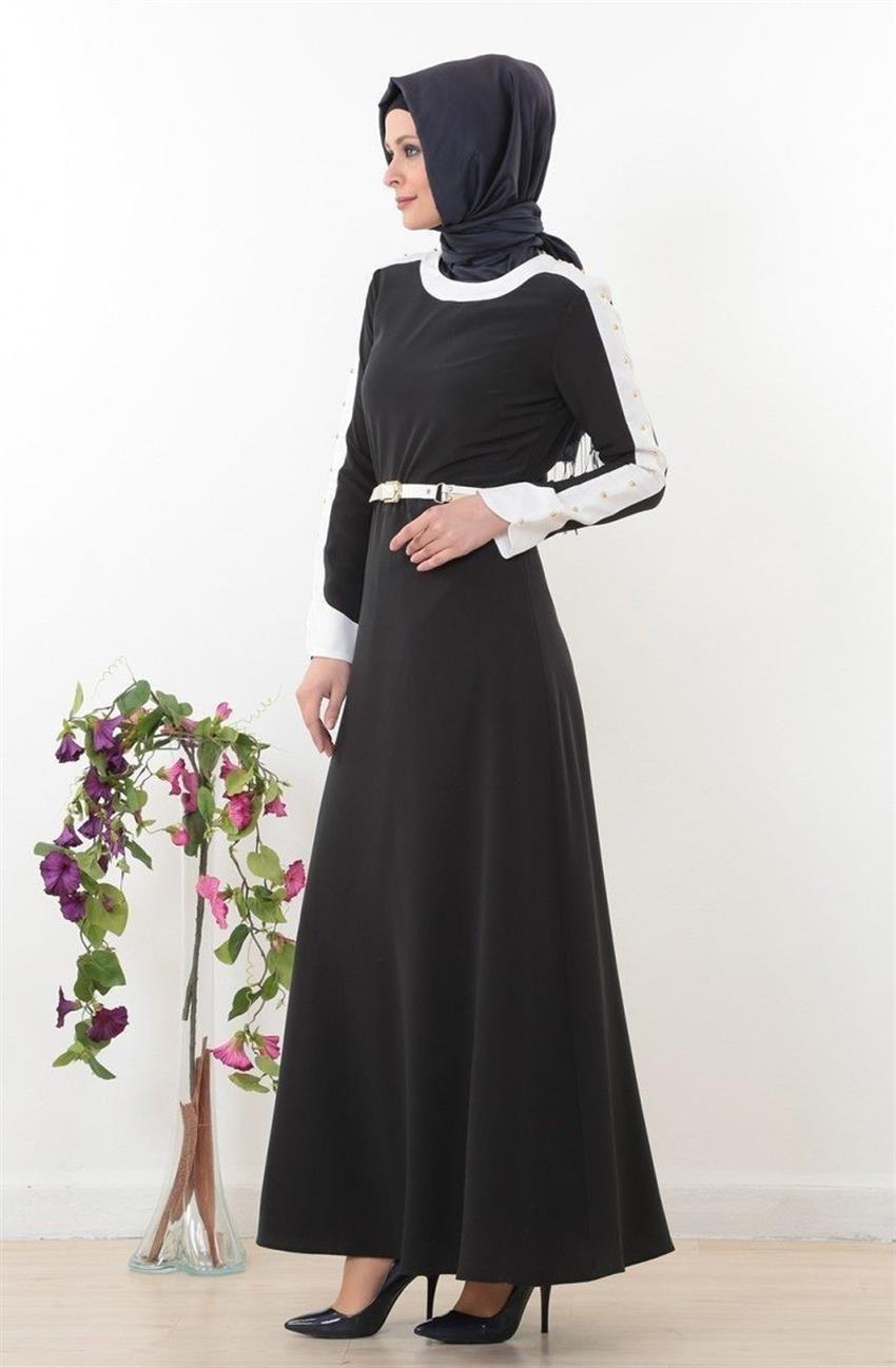 2 Renk Dress-Black White 3633-0102