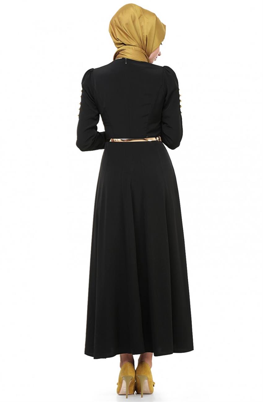 Kemer Aksesuarlı Siyah Elbise 5063-01