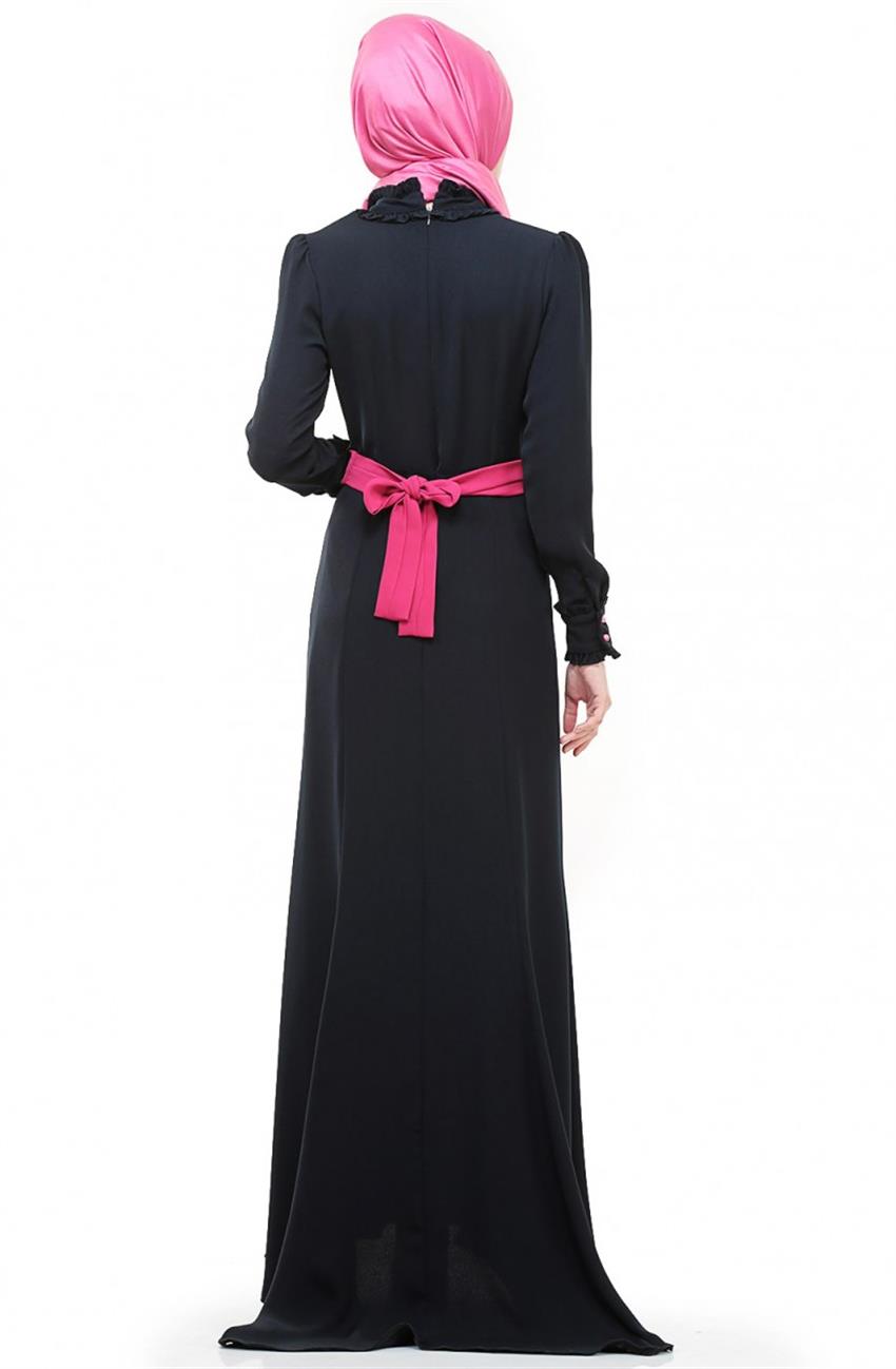 Volan Detaylı Lacivert Elbise BS1004-17