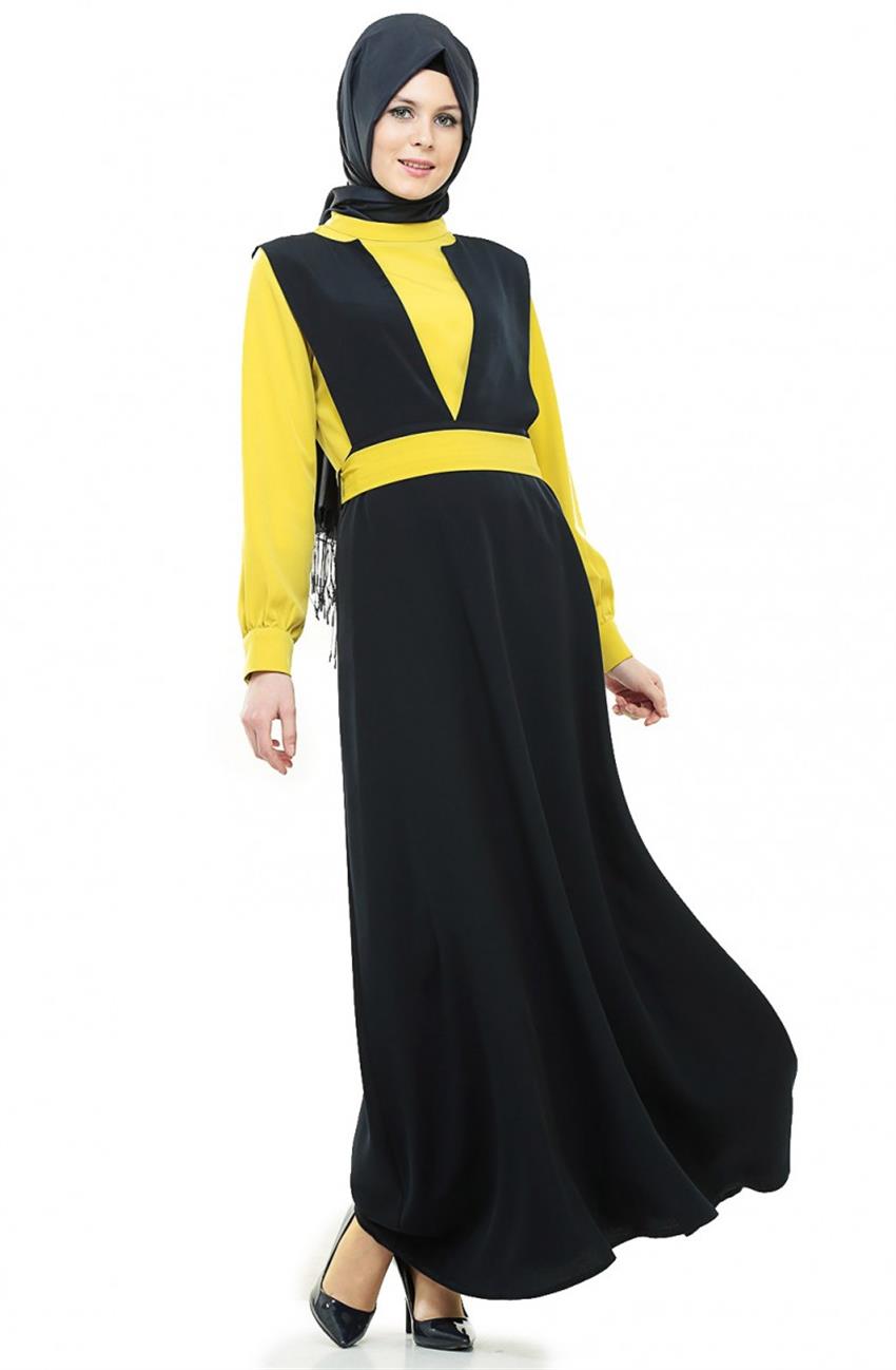 فستان-أصفر كحلي BS1006-2917