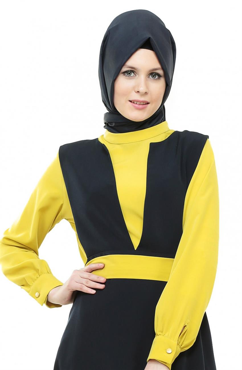 فستان-أصفر كحلي BS1006-2917