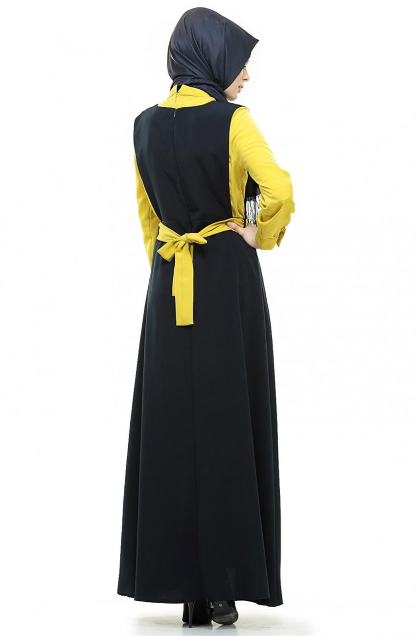 Sarı Elbise Lacivert BS1006-2917