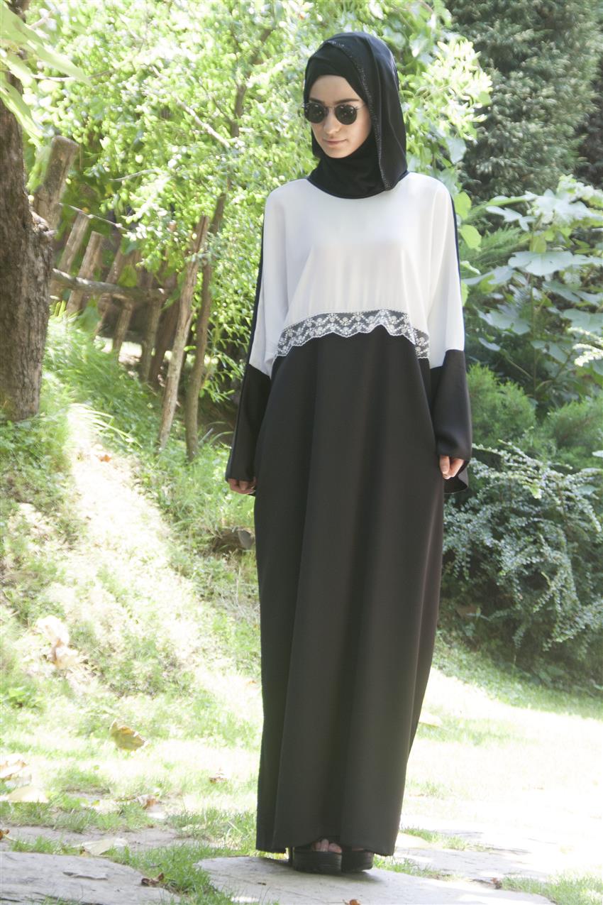 Siyah Elbise Beyaz 701-0102