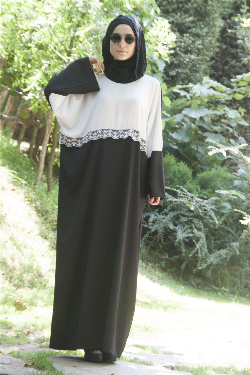 Siyah Elbise Beyaz 701-0102