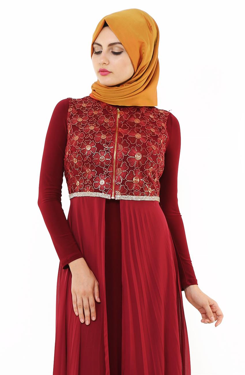 Evening Dress Dress-Claret Red 9011-67