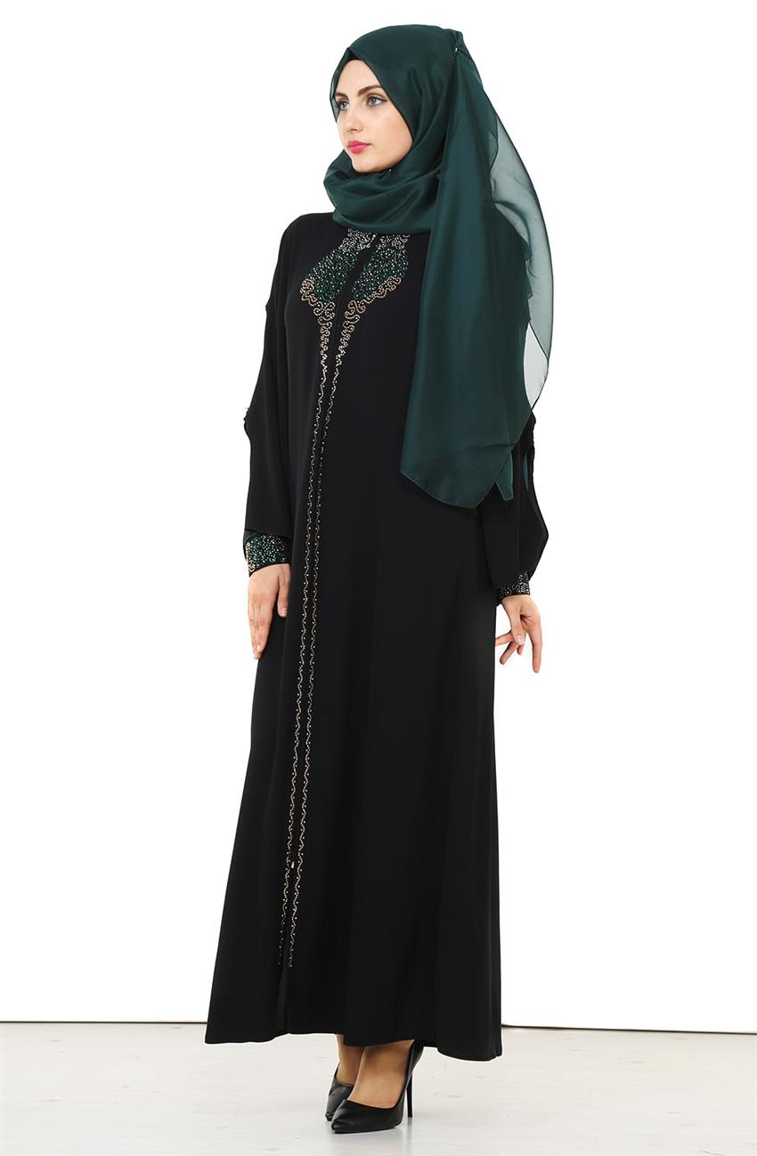 Abaya-Black Green 6790-0121