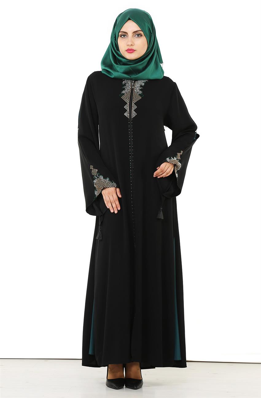 Abaya-Black Green 6791-0121